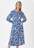comma - Vloeiende maxi-jurk met all-over print - Dierenprint - Koningsblauw - Lange mouw - Ronde hals - Viscose - Maat 34