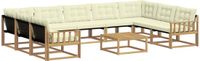 vidaXL Hoek loungeset 9 zitplaatsen Wit en crème Acacia hout