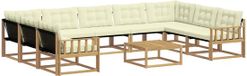 vidaXL Hoek loungeset 9 zitplaatsen Wit en crème Acacia hout