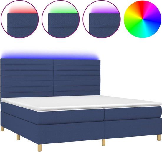 vidaXL Boxspring met matras en LED stof blauw 200x200 cm