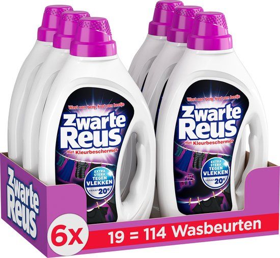 Witte Reus Zwarte Reus Gel - Vloeibaar Wasmiddel - Voordeelverpakking - 6 x 19 Wasbeurten - 114 Wasbeurten - Donkere Was - Fris