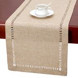Grelucgo Handgemaakte tafelloper of dressoir sjaal, met hemsteek, rechthoekig, beige, 35,5 x 152,5 cm