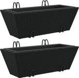 vidaXL Plantenbakken 2 st met haken poly rattan zwart