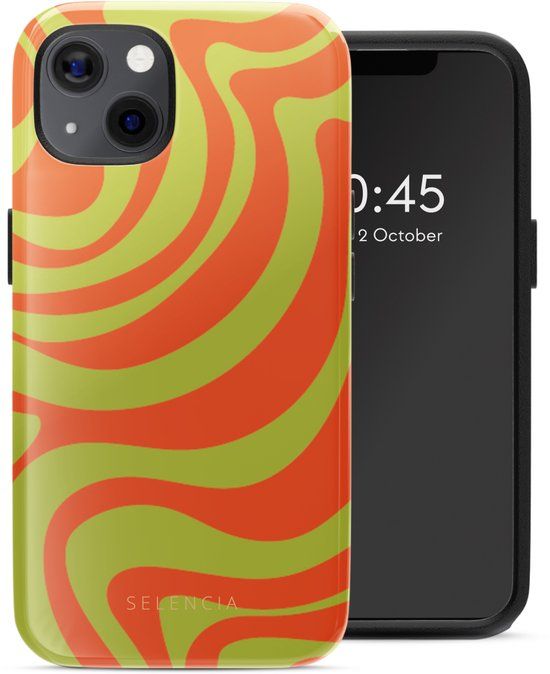 Selencia Hoesje - Geschikt voor Apple iPhone 13 - Backcover geschikt voor MagSafe - Wavy Swirl Orange Fern