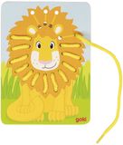 GOKI Rijgspel - Papegaai, Leeuw En Zebra - 12X16,5Cm - 3 Delen En 6 Koordjes - 3 Jaar