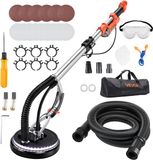 VEVOR Gipsplaatschuurmachine, 1010 W Plafondschuurmachine met 255 mm Schuurschijf, Schuurmachine met Lange Steel en Een Toerental van 1000–2200 RPM, Dubbelwandige Led-Verlichting, Uitschuifbare Handgreep, 15 Schuurschijven, Stofafzuigslang