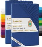 Lavea® Set van 2 Hoeslakens voor Topper 180x200 cm – 100% Katoen Jersey – Koningsblauw