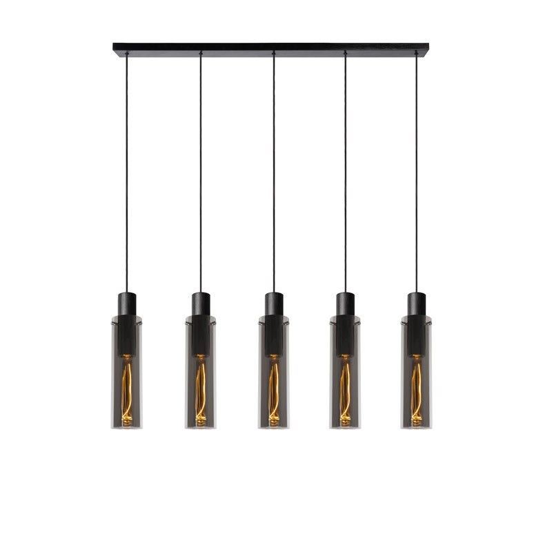 Lucide Orlando Hanglamp - Fumé Glas - Zwart - 5 Lampen