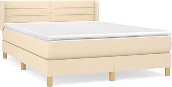 vidaXL Boxspring met matras stof crèmekleurig 140x200 cm