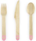 PartyDeco Bestek set Kraft Pink hearts (6 sets)