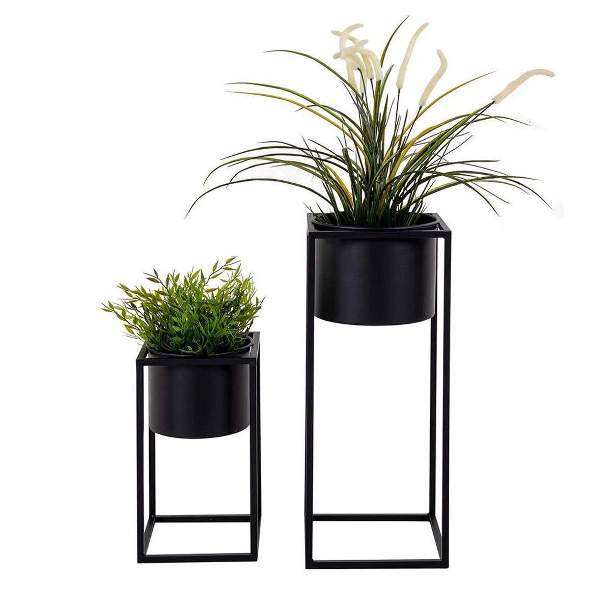 HOUSE COLLECTION Bloempot Set Op Standaard Jonna - 2 Stuks - Zwart - Staal