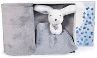 Doudou et Compagnie - Knuffeldoekje & Dekentje - Konijntje - Happy Glossy - 100 x 70 cm - 0m+