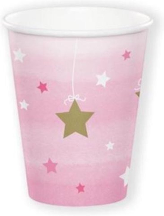 Witbaard Feestbeker Twinkle Meisjes Karton 266 Ml Roze 8 Stuks wit