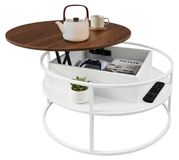 Merkloos / Sans marque Relaxdays Salontafel met Verstelbaar Blad en Opbergruimte, Wit-Bruin