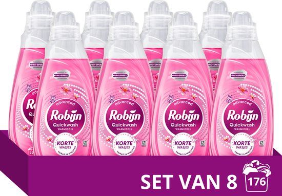 Robijn Advanced Quickwash Vloeibaar Wasmiddel - Sunset Bloom - voor korte wasprogramma's - 8 x 22 wasbeurten - Voordeelverpakking