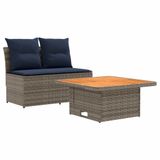 vidaXL - 2-delige middelste tuinsbank met opklaptafel van polyrotan, grijs en marineblauw