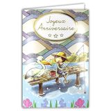 AFIE Kaart Gelukkige Verjaardag Gouden Glanzende Kleine Jongen Jonge Visserskist Hoed Stro Vogel Pelikaan Ponton Hout Meer Rivier Zoetwater Emmer Float Witte Envelop 12x17,5cm 67-1050-B