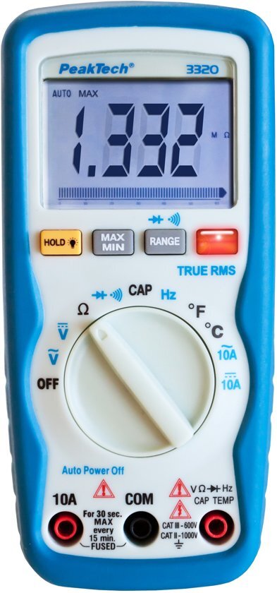 Peaktech 3320: Digitale multimeter ~ 6.000 counts ~ 600V AC / DC ~ 10A AC / DC met TrueRMS