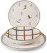 H&H Ski Holiday 18-delig tafelservies van aardewerk, versierd, winter- en kerststijl, borden met skiërs en ruiten, vaatwasmachinebestendig, magnetronbestendig, Ø 26, 20,5, 20 cm