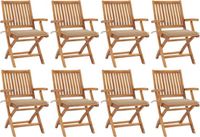 vidaXL Chaises pliantes avec coussins, set de 8 pièces, bois de teck massif