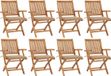 vidaXL Chaises pliantes avec coussins, set de 8 pièces, bois de teck massif