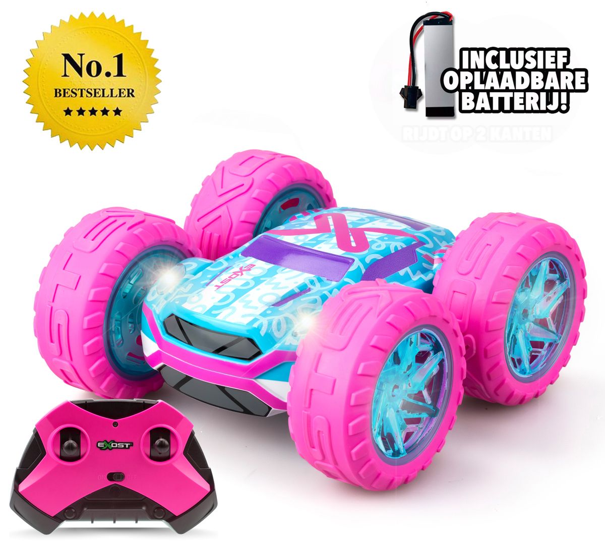 Exost RC 360 Cross Flash Stuntauto roze - Flashing wheels - RC auto