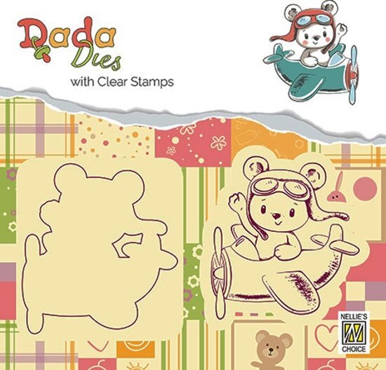 - DDCS003 DADA Die with clear stamps set "bear in airplane