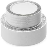 Matana – 120-delige Plastic Borden Set met Zilveren Rand – 60 Dinerborden (26cm) & 60 Dessertborden (19cm) – Herbruikbaar – Voor Bruiloften & Feesten