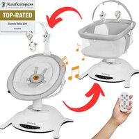 Lionelo Bella Set 2in1 – Wipstoel & Reiswieg – 360° Draaibare Zitting – Elektrische 6 Schommelstanden – 5 Snelheden – Rugleuning 3 Posities – Bewegingssensor – Nachtmodus – 12 Melodieën – Bamboe Kussen – Afstandsbediening – Wasbare