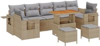 vidaXL Tuinbank Set 10-delig Beige Polyrattan