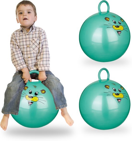 Relaxdays 3 x skippybal in set - voor kinderen - muis design - springbal â€“ groen