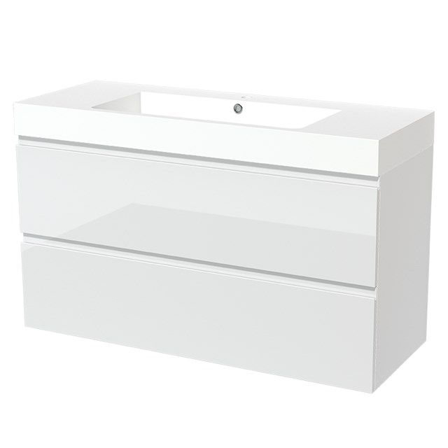 Maxaro Badkamermeubel 120cm Modulo Hoogglans Wit 2 Lades Greeploos Wastafel Mineraalmarmer