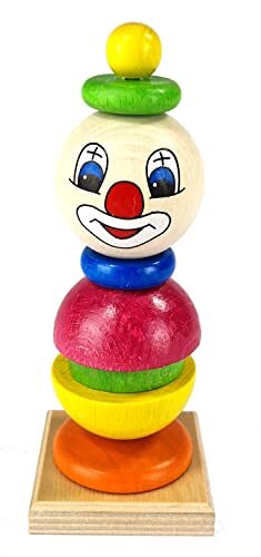 Hess - Holzspielzeug 14980 - Stapelspel van hout, motief Clowny, handgemaakt, voor kinderen vanaf 3 jaar, toren met ringen en balhoofd