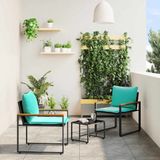 vidaXL Loungeset 3-delig Zwart en Turquoise Rotan