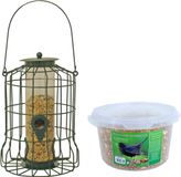 BOON Vogel voedersilo voor kleine vogels metaal groen 36 cm inclusief 4-seizoenen mueslimix vogelvoer - Vogel voederstation