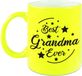 Bellatio Decorations Bol Best Grandma Ever cadeau mok / beker - neon geel - 330 ml - verjaardag / bedankje - mok voor oma