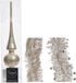 Décoration de Noël, pointe en verre, brillante, 26 cm et guirlandes en aluminium, lot de 3 pièces, perle claire/champagne - Décoration de sapin de Noël