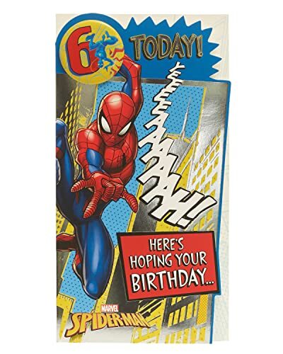 UK Greetings UK Greetings Marvel 6e verjaardagskaart voor hem/jongen met envelop - Badge Design - Met Spider-Man, 121mm x 229mm