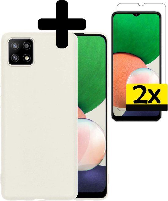 LUQ Samsung Galaxy A22 5G Hoesje - Siliconen Case met Screenprotector - Wit