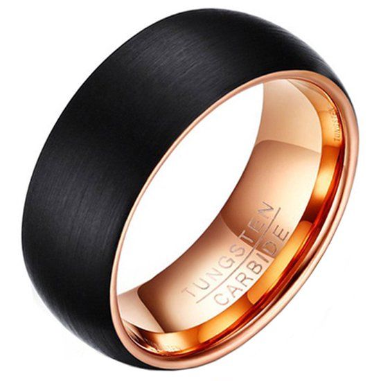 Mendes Jewelry Wolfraam heren ring Zwart met rose 8mm-19mm