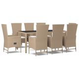 vidaXL Ensemble de jardin 9 pièces avec coussins, beige, en polyrotin