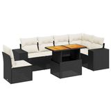 vidaXL 7-delige Loungeset met Kussens, Poly Rattan, Zwart