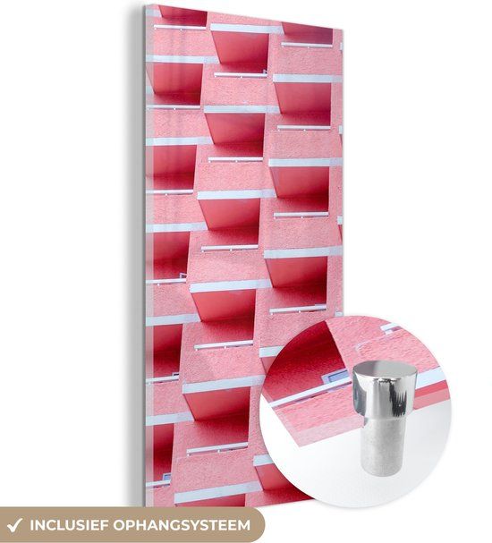 MuchoWow® Glass Painting 20x40 cm - Acrylic Glass Painting - Pink - Balcony - Summer - Architecture - Photo on Glass - Paintings