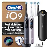 Oral-B iO9 Duo pack Zwarte/Roze Elektrische 2 Tandenborstels, 4 Opzetborstels, 1 Oplaadreisetui,1 Opzetborstel houder
