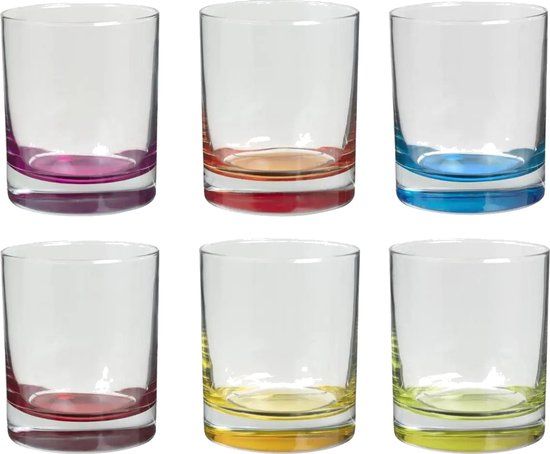 JJA Drinkglazen met Gekleurde Bodem - Set van 6 - 350ml - Multi