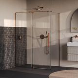 Brauer Stellar - Douchecabine met Draaideur - Helder Glas - 140x100x200 cm - Omkeerbaar - incl. Glascoating - PVD Koper Geborsteld