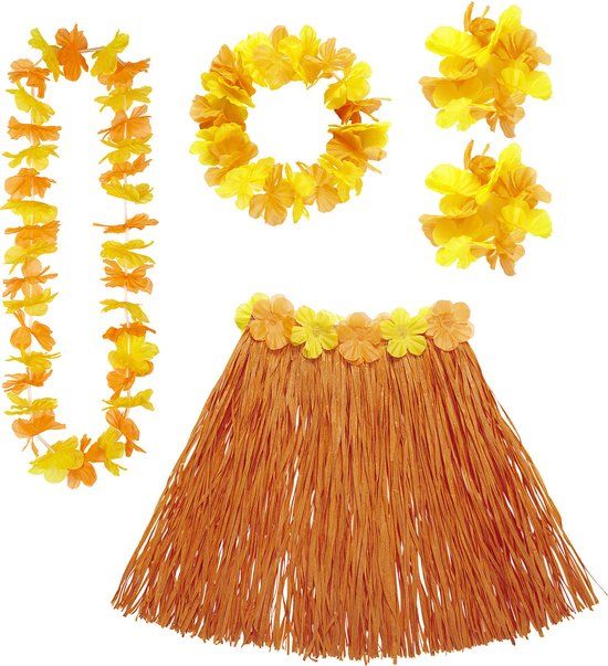 Hawaii set oranje One size - Volledig verkleedpak voor volwassenen - Vrouwen