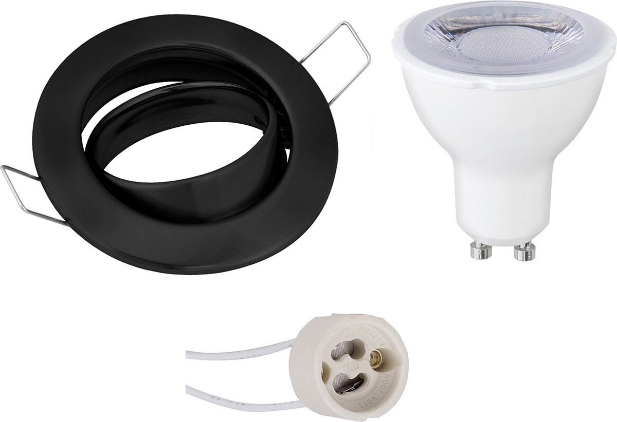 Qualu LED Spot Set - GU10 Fitting - Dimbaar - Inbouw Rond - Mat Zwart - 6W - Natuurlijk Wit 4200K - Kantelbaar Ø82mm