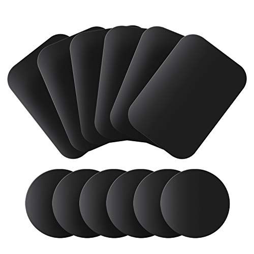 MENNYO Metalen plaat 12-pack voor magnetische telefoon Autohouder Montagestandaard, universele vervangende dunne metalen plaat met lijm voor telefoonmagneet - 6 ronde en 6 rechthoek