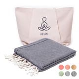 ATANI Turkse strandlaken tas van 100% biologisch katoen, sneldrogend, zandvrij, grote reisdeken, oversized XL, yoga, eco-handdoeken, reis, benodigdheden, vakantie, must-haves, geschenken (zwart + 1